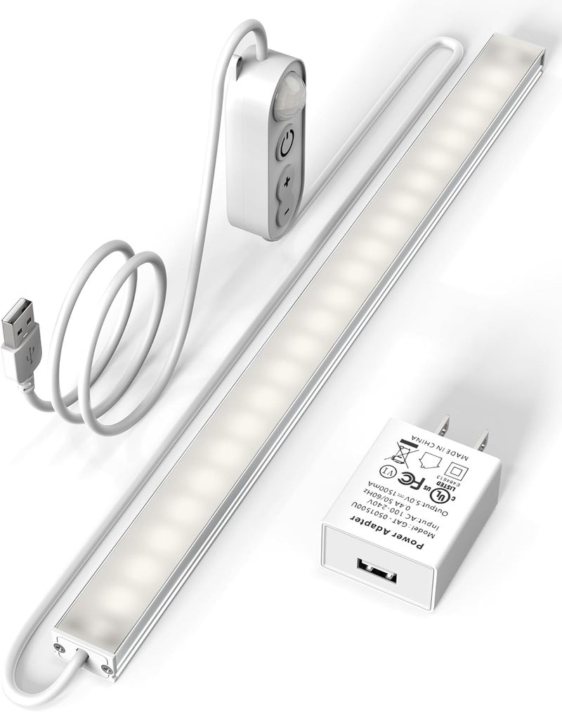 ASOCO Motion Sensor Dimmable Led Under Cabinet Lighting,12 inches Plug in Led Counter Light Bars, Daylight White 4500K Led Light Bar for Kitchen/Closet/Wardrobe/Shelf/Desk/Display Case - Image 1